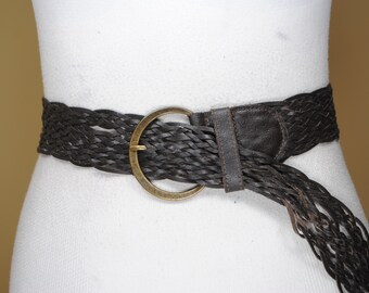 Vintage Braided Leather Belt in Brown and Black With Brass  display picture 1