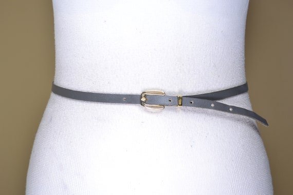 Skinny Gray Leather Belt for Women, Gold Buckle, … - image 1