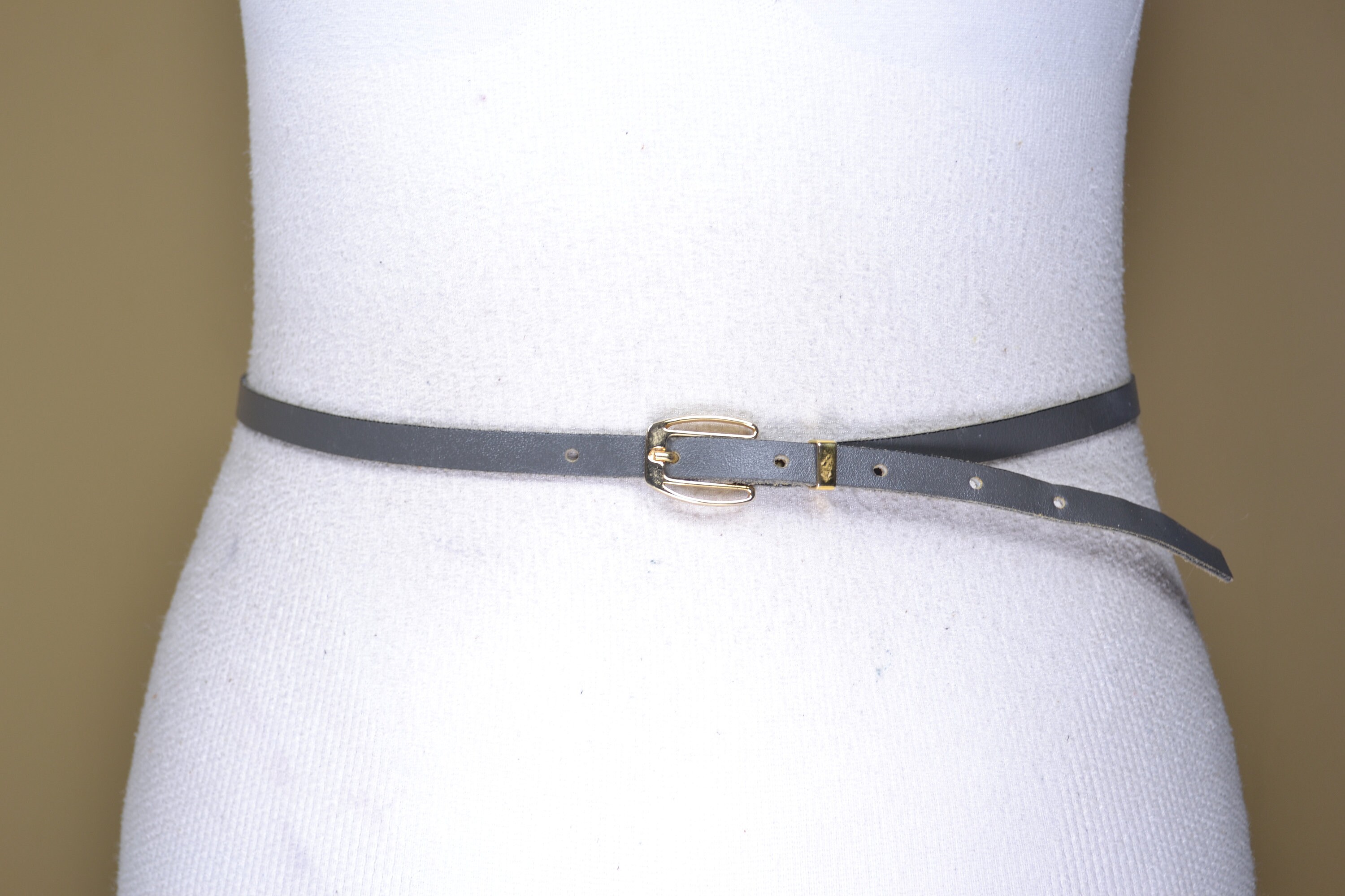 Gray and Gold Belt Buy Ladies Light Gray Leather Belt With Gold Buckle Thin 2.0  main image 2