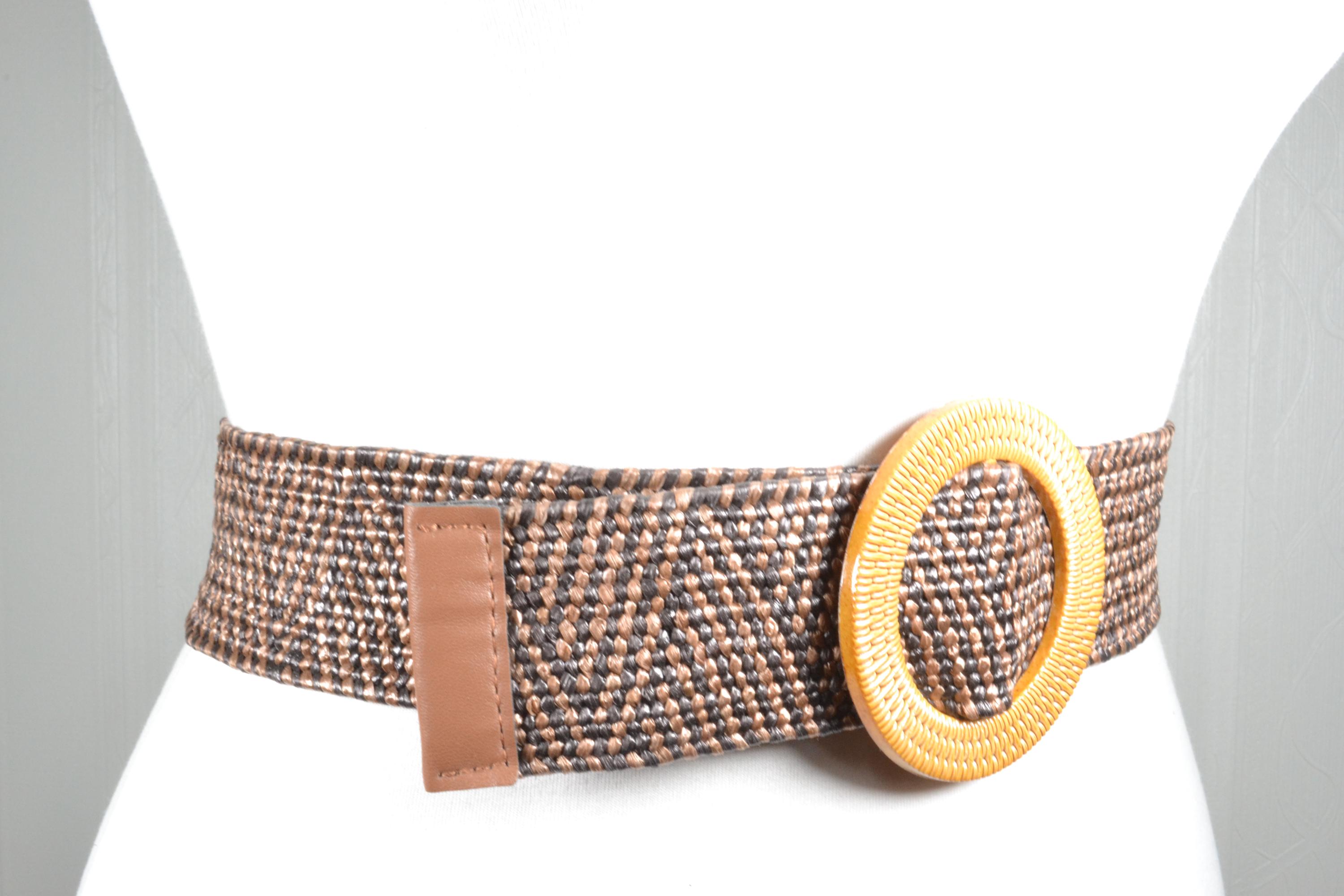 Vintage Brown Woven Belt: Boho Chic Elastic Waist With Round 