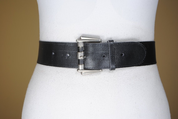Vintage 1980s Black Leather Belt for Women, Plain Wide Belt