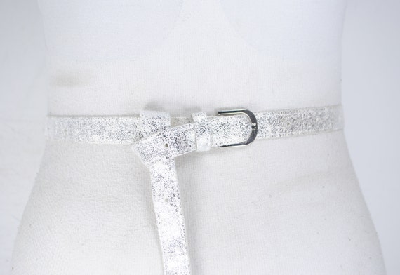 80s 34'' White Silver Skinny metallic belt for wo