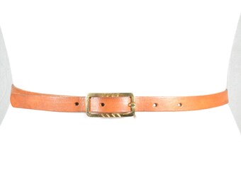 Frame Vintage 100% Leather Slim Belt Brown Preppy Bohemian Used One size Brass Vintage Brown Leather Belt: Unisex Brass Buckle, Rustic  main image 3