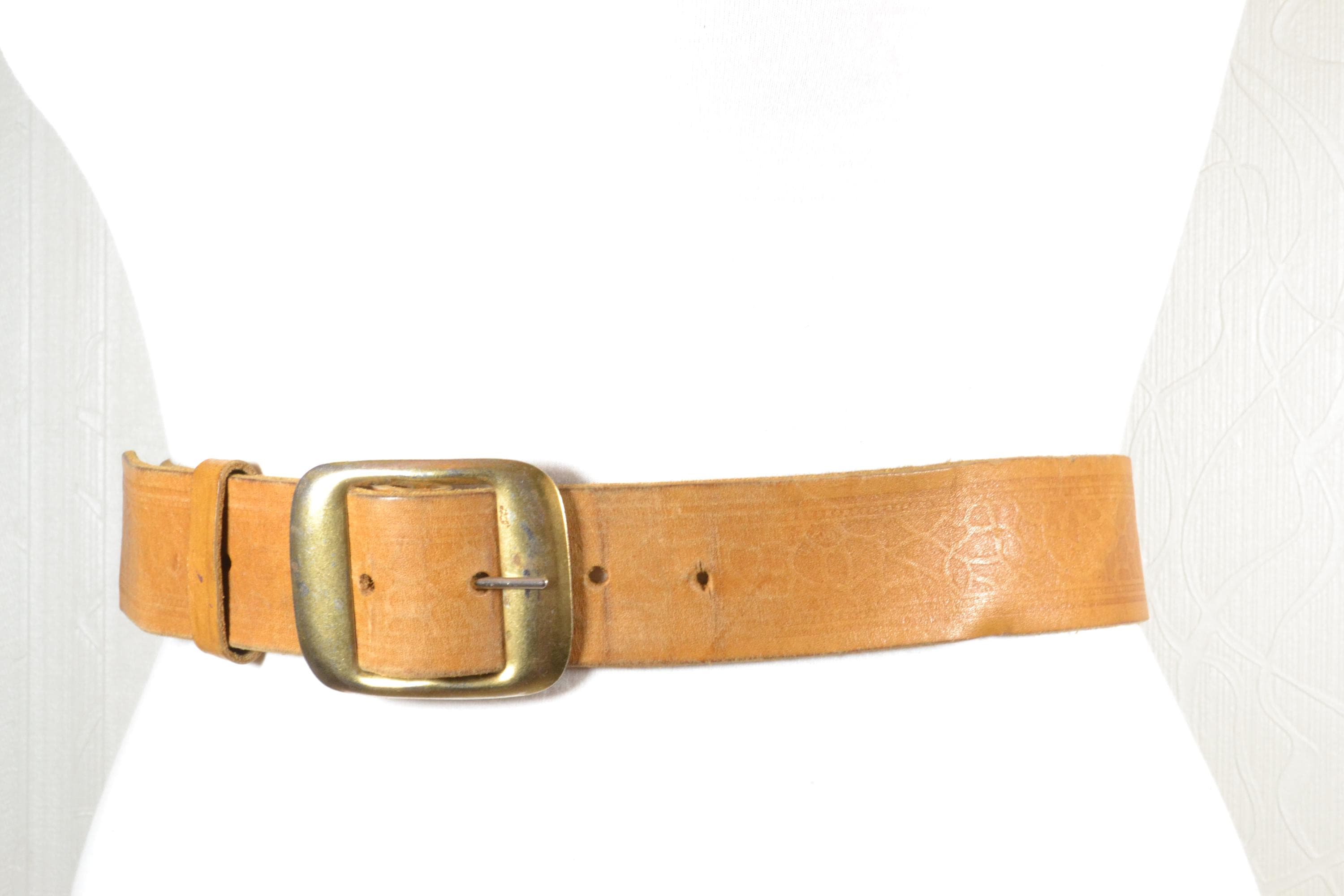 Vintage Tan Leather Belt: Brass Buckle, Boho Hippie Style - Etsy