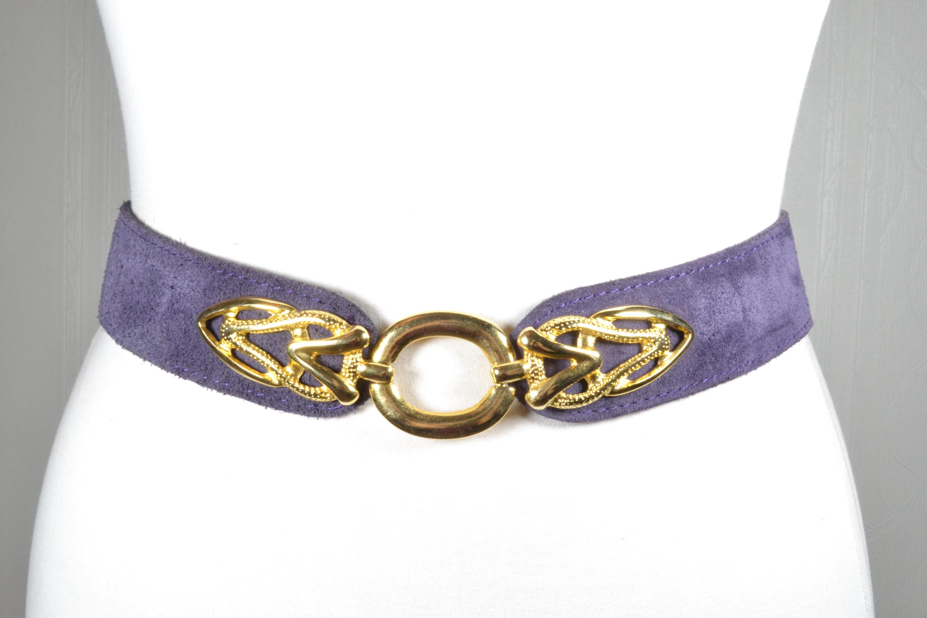 Vintage Purple Suede Belt with Gold Metal Buckle Vintage Purple Suede Belt: Gold Celtic Buckle, Elegant Waist  main image 2