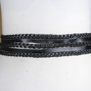 Wide Black Braided Leather Stretch Belt