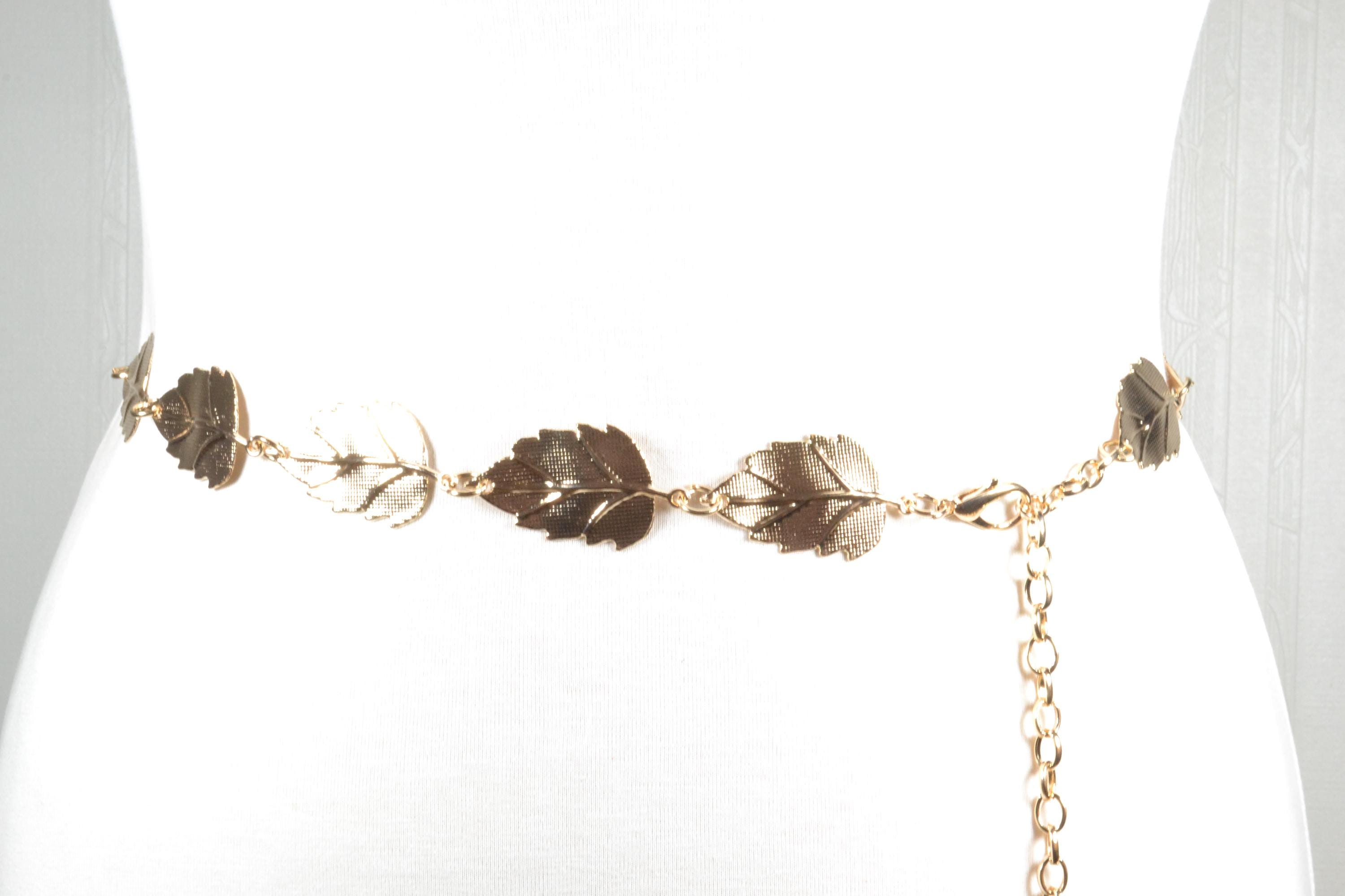 Gold Leaf Floral Waist Chain Belt - Women\'s Accessory TIESOME Womens Metal Leaf Chain Belt, Adjustable Bridal  main image 3