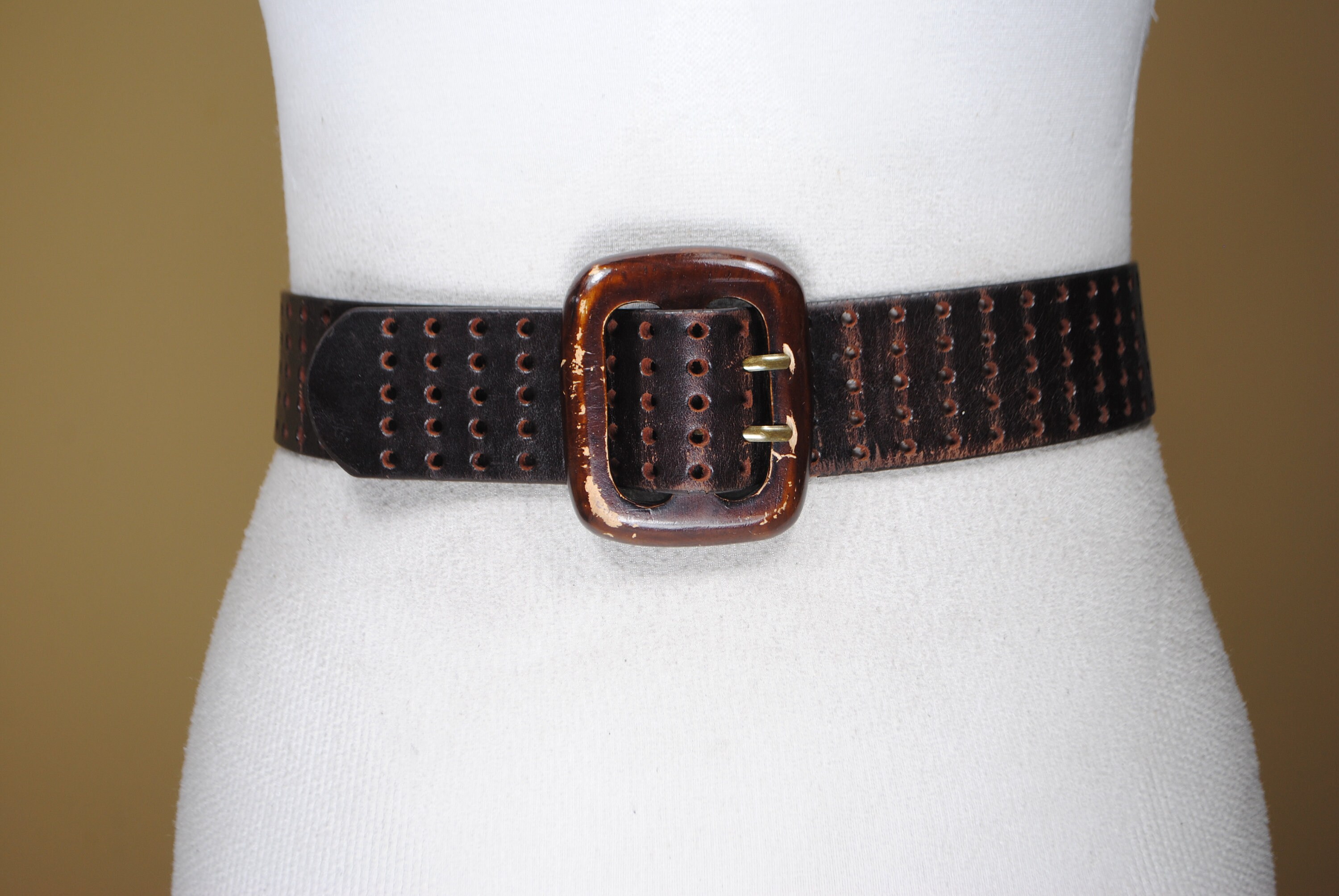 【美品】Elegant Chocolate Brown Ribbon Belt DA-802 Chocolate - Embroidered Western Belts for Women