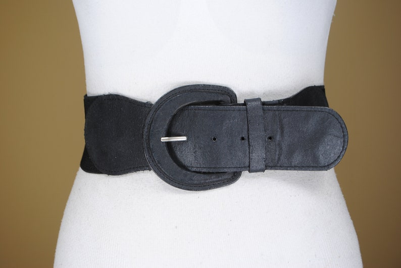 1980s 38/'/'-46/'/' Black wide stretch waist belt for women