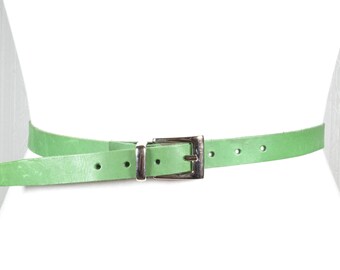 90s Carlisle Dark Green Leather Statement Belt | Rhinestone  display picture 1