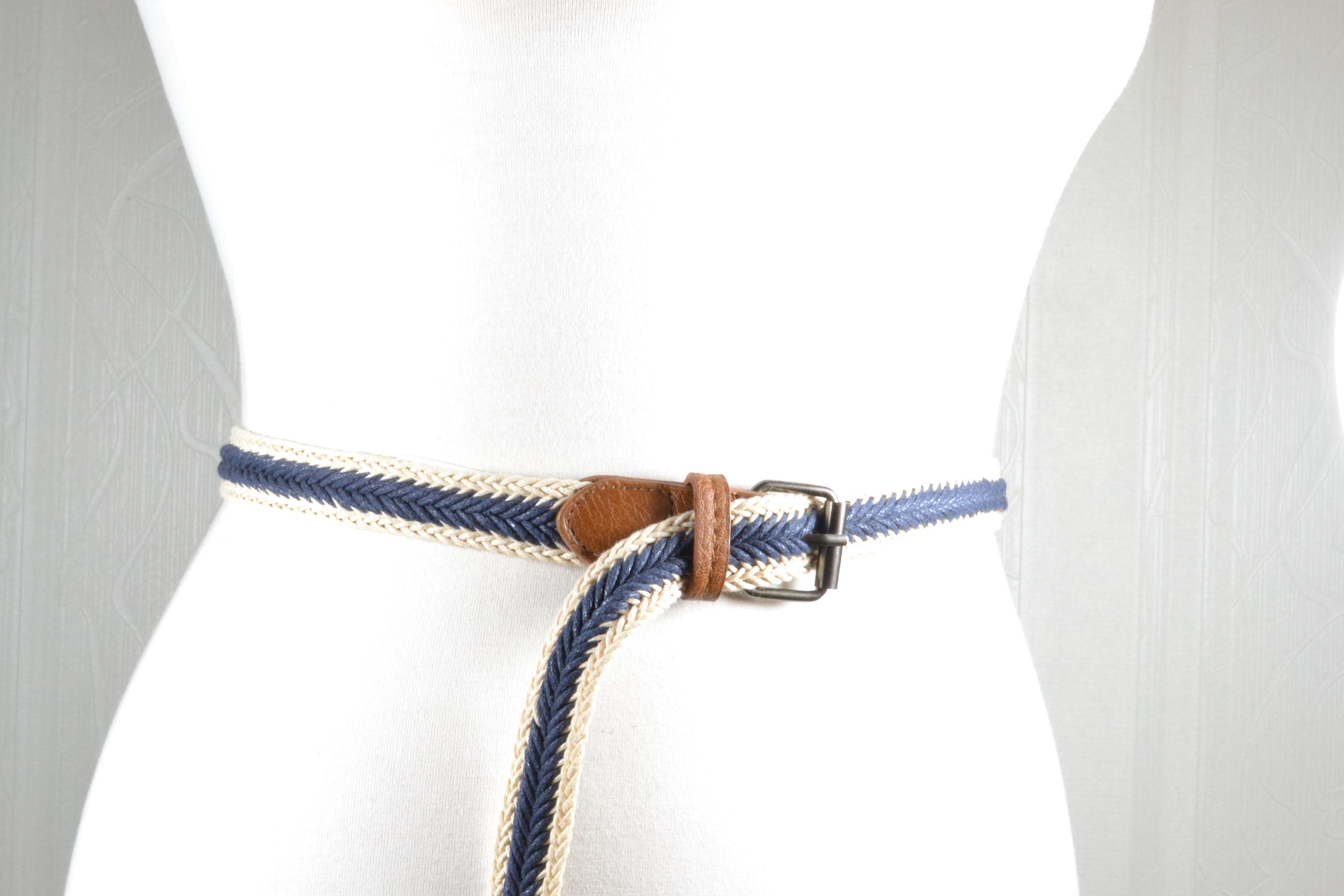 Canvas Tie-Up Waist Belt with Grommet Detail - Cream & Indigo My Fave Chunky Belt Outfit: Boho Inspo & Styling Tips main image 2