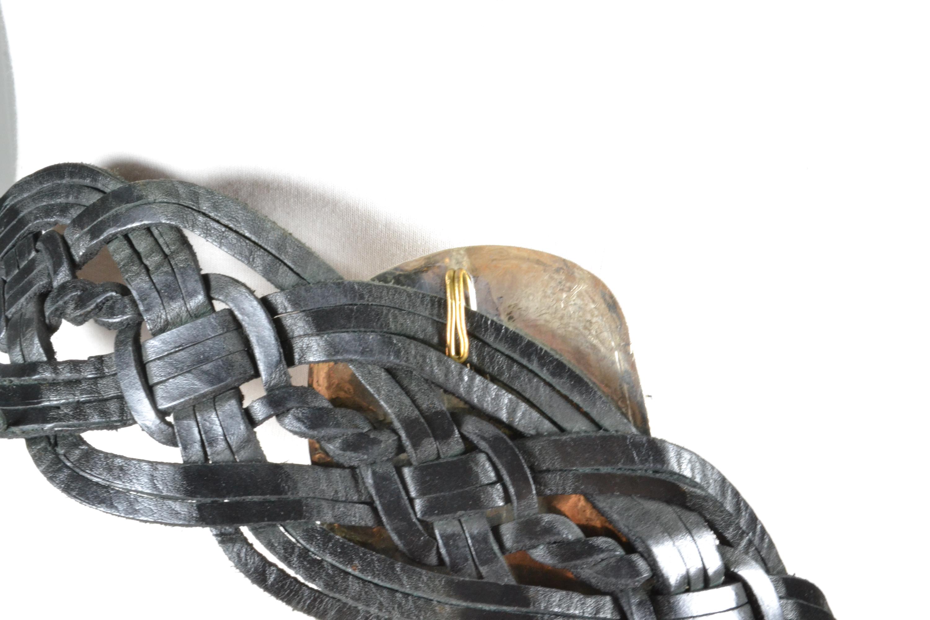 Vintage Leather Belt by The Limited. Braided Black Leather. Silver Buckle. Large Time and Tru Women main image 2