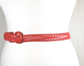 Vintage Red Braided Leather Belt with Knot Detail | Adjustable Vintage Red Braided Leather Belt with Knot Detail | Adjustable main image 2