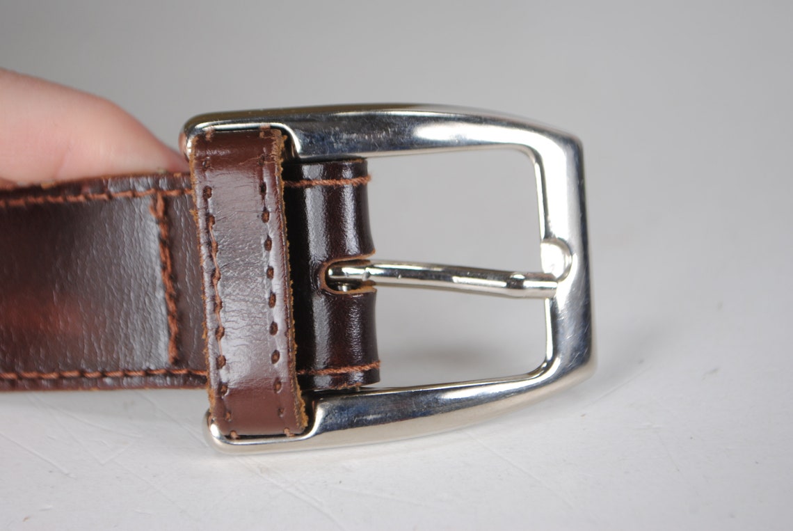 Brown Leather Belt Silver Buckle Made in Italy Unisex Belt Etsy