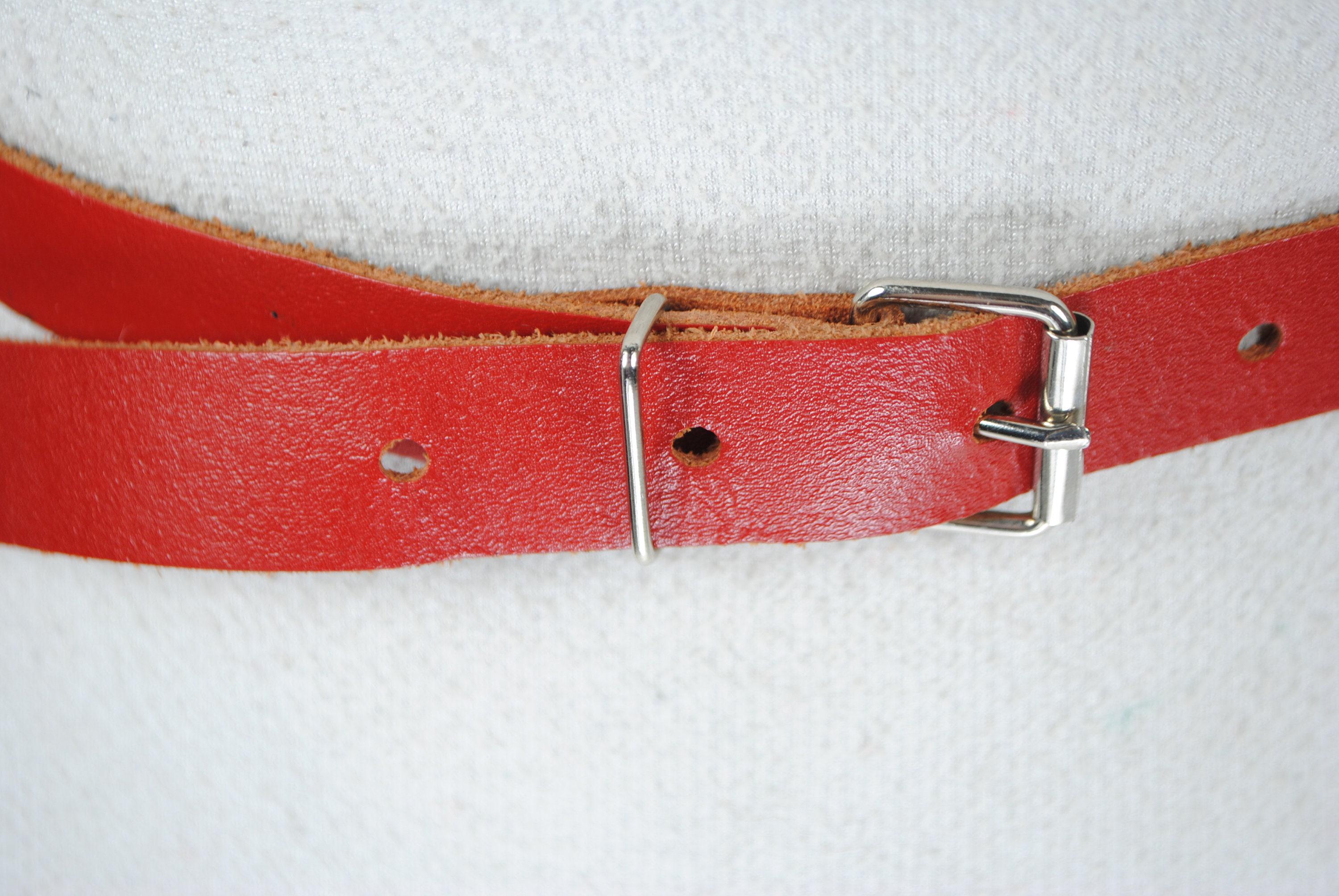 Vintage Skinny Red Leather Belt: Silver Buckle, Minimalist  display picture 1