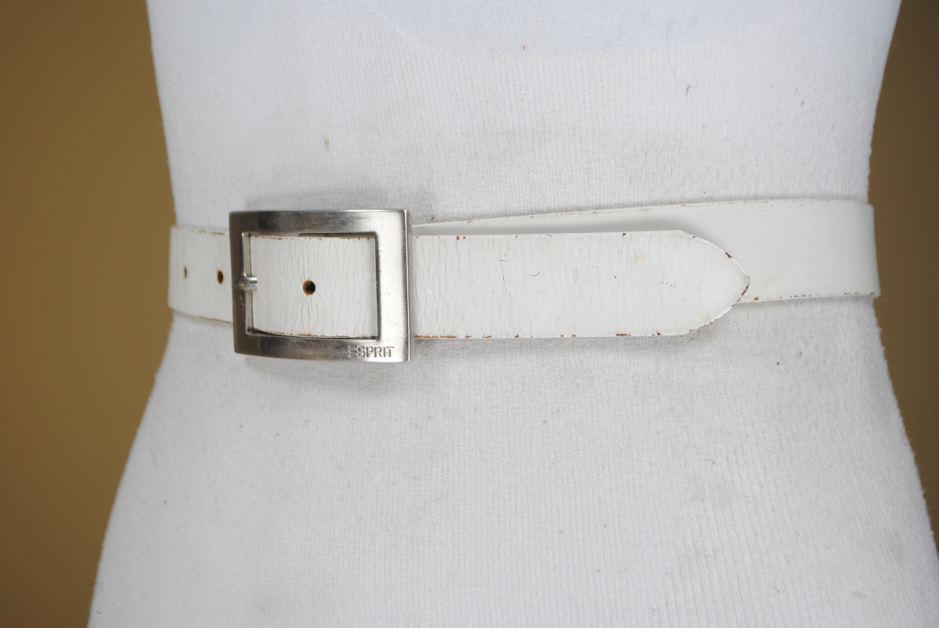 35''39'' White Leather Belt With Rectangular Etsy UK