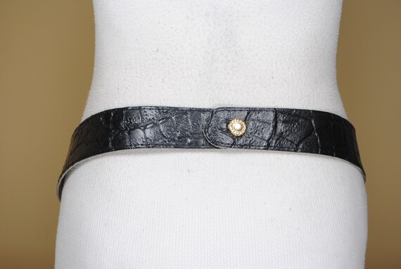 Vintage Wide Black Croc Leather Belt With Gold V Buckle - Etsy display picture 1