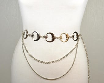 2 LB Vintage Statement Chain Belt Lot | Gold Silver Western Boho Retro 70s Vintage Gold Concho Chain Belt: Western Boho Statement Waist  main image 2