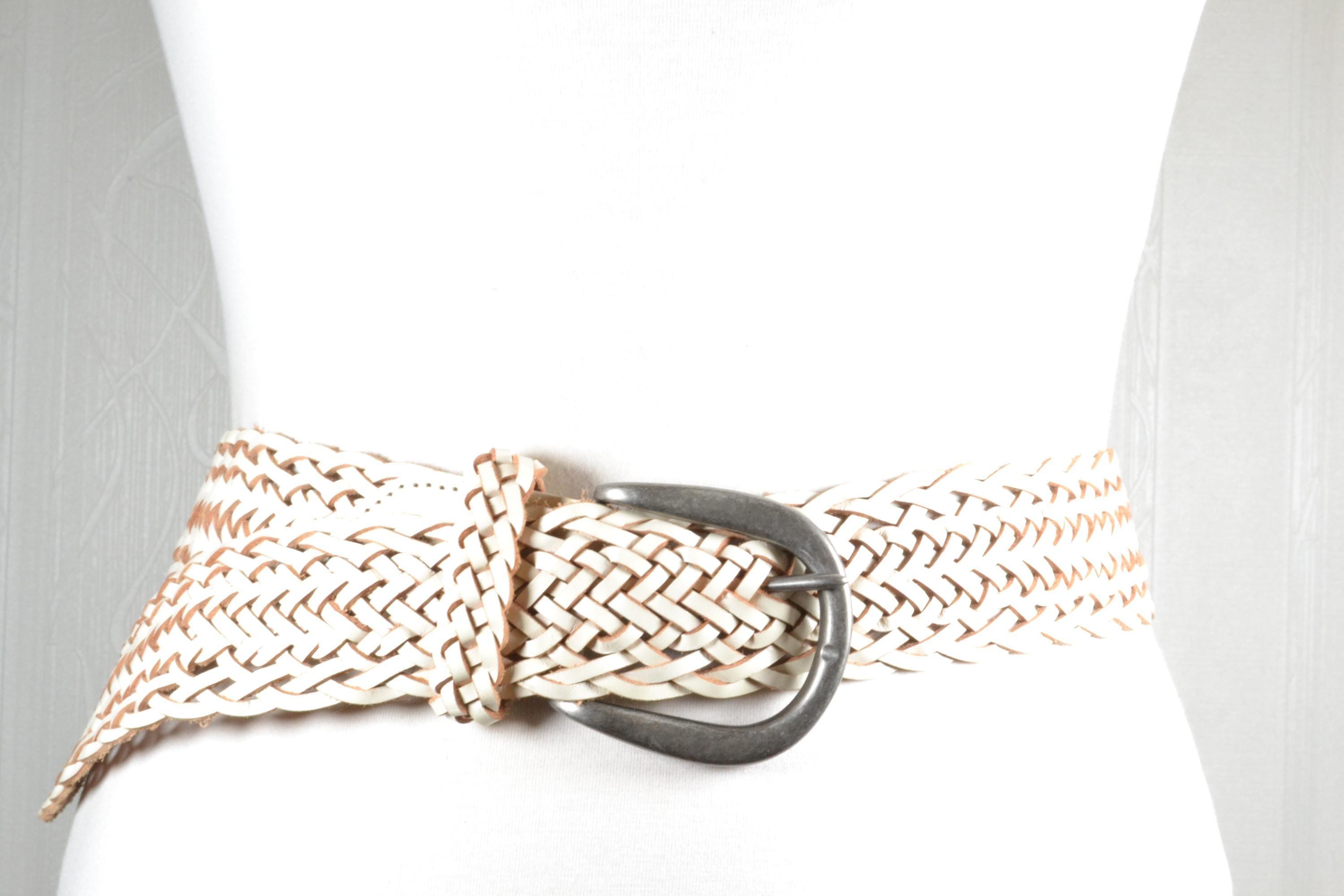 2523 Women\'s High Low Waist Hand Made Braided Woven Solid Soft Vintage Wide White Braided Leather Belt: Boho Chic Woven Waist Belt  main image 4
