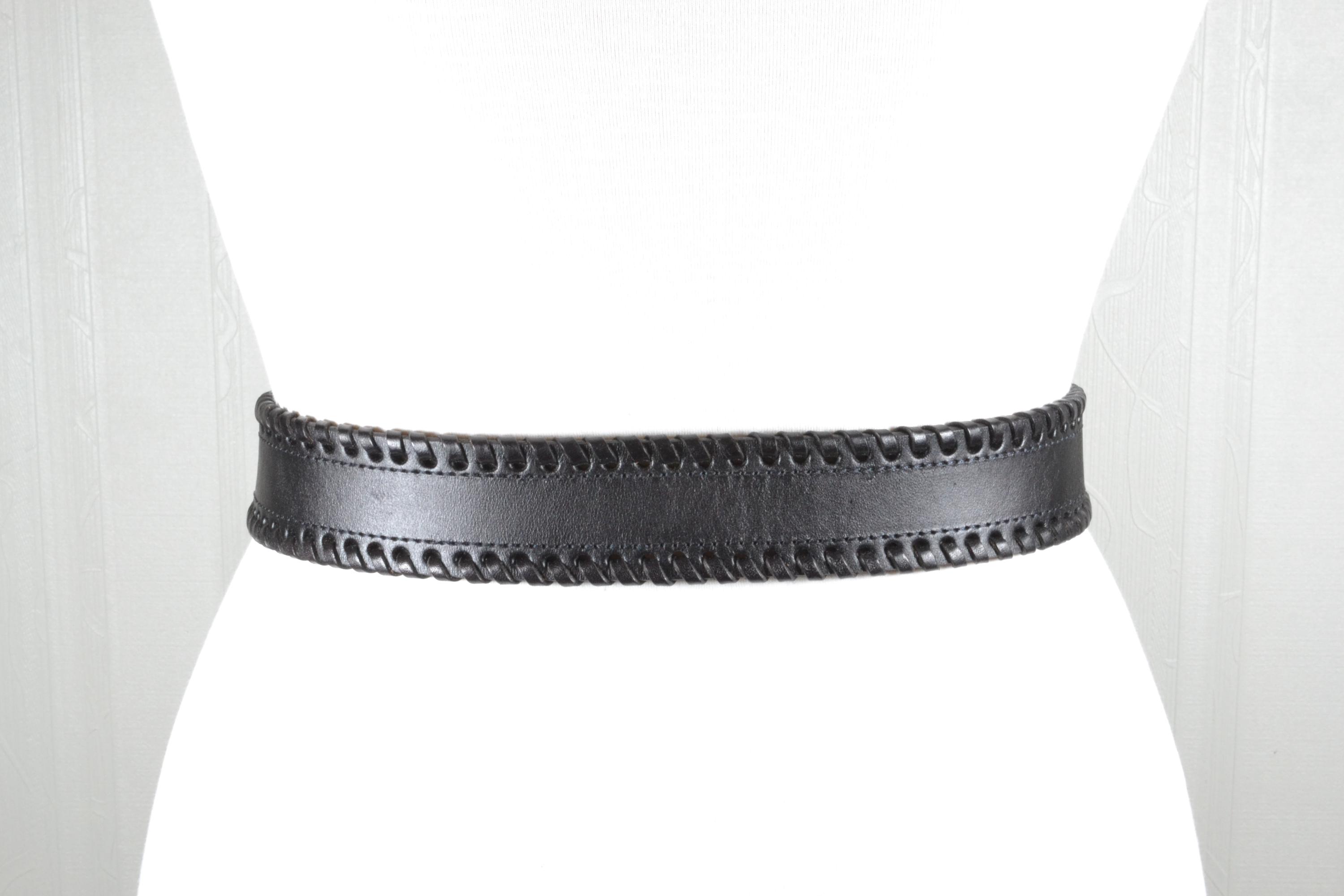 Black textured leather statement buckle unisex belt size medium western boho Amazon.com: TRIWORKS Western Leather Buckle Belt for Men  main image 3