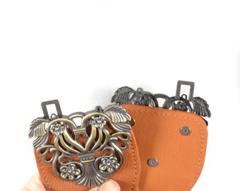 Vintage Tan Stretch Belt: Ornate Silver Buckle, Boho Waist  display picture 2