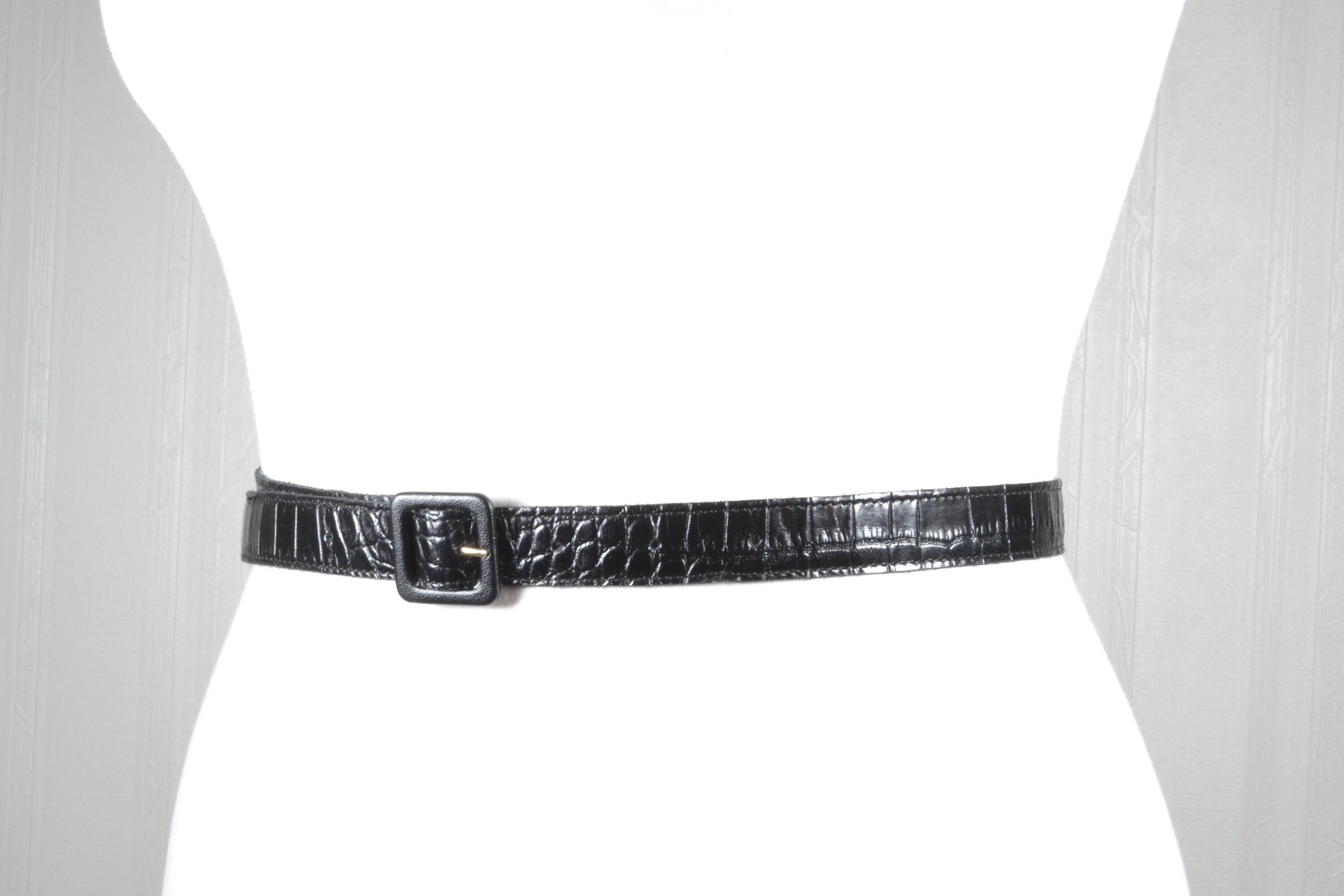 Vintage Black Croc Embossed Leather Skinny Belt - Etsy