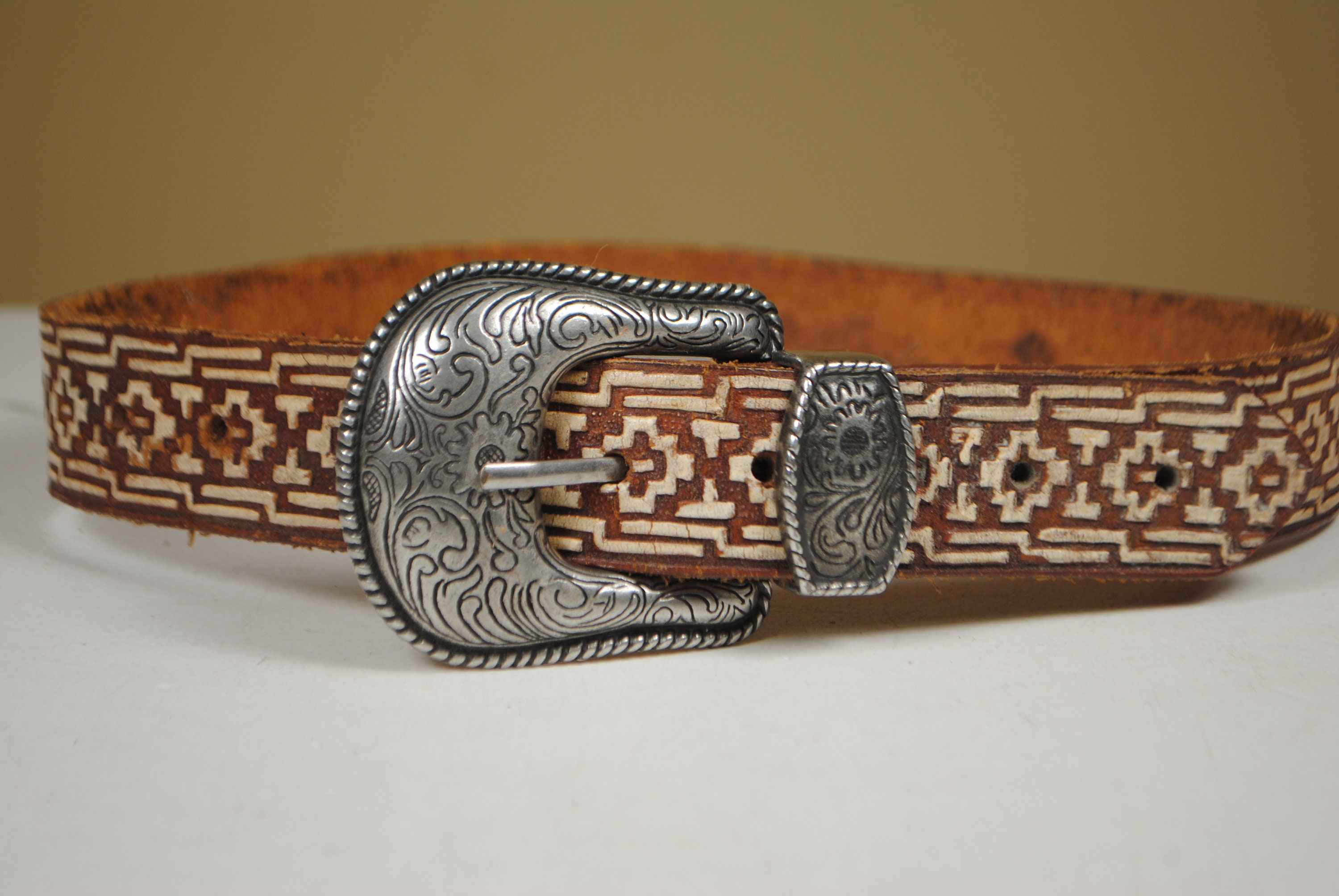 XXS Cowgirl Belt: Embossed Leather Western Belt With Silver 