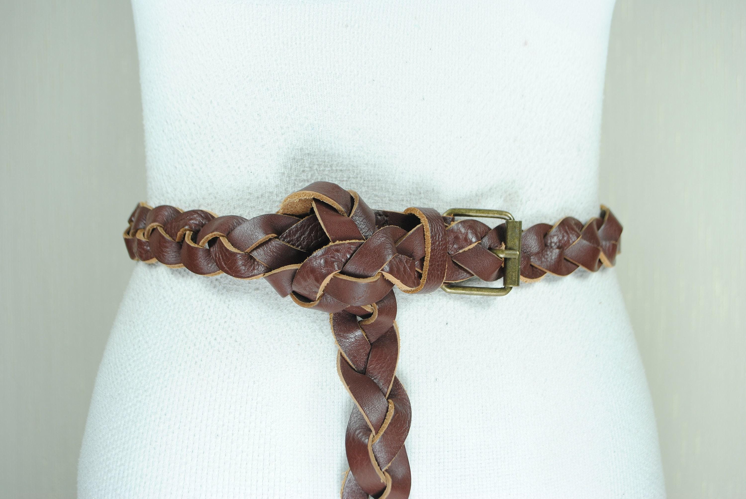 Unbranded Braided Leather Tan Brown Woven Belt Womens Small Boho Western Stone Woven Leather Belt - Tan | Boden USA main image 2