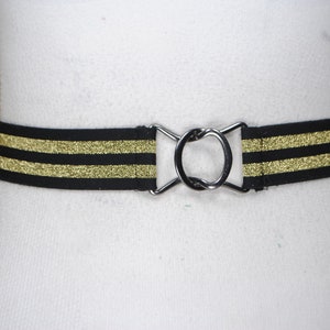 Black and Gold Striped Stretch Belt for Women, Wide Elastic Waist Belt with Metallic Accents, Statement Cinch Belt