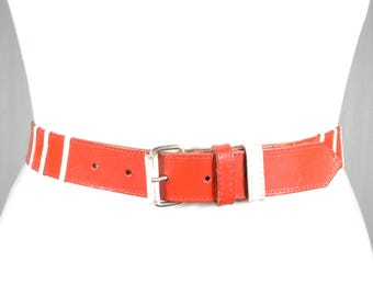 Vintage 80s Leather Belt ,patent Leather Red Waist Belt for  display picture 3