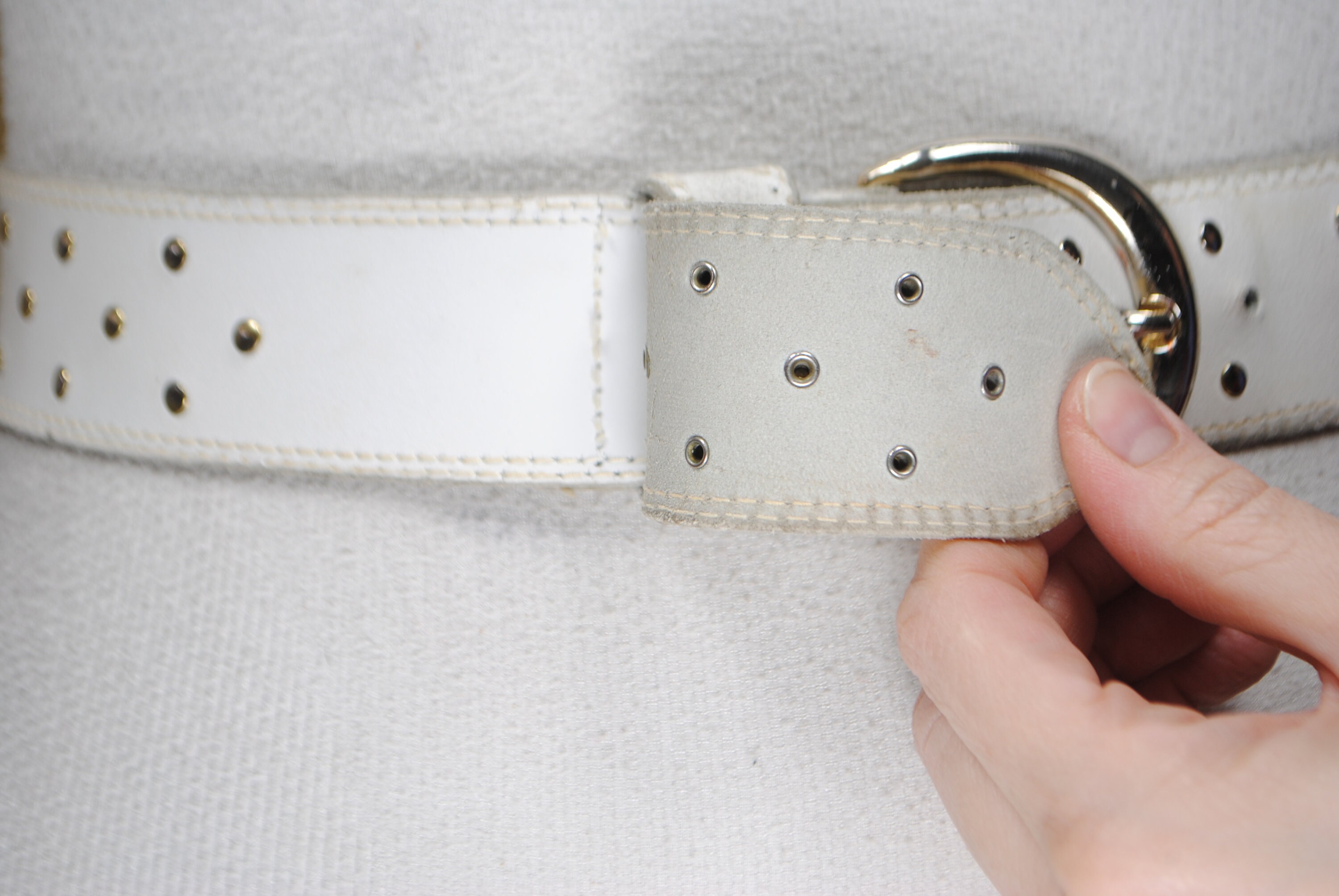 White Riveted Leather Belt Women - Etsy