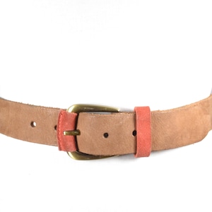Brown Leather Belt, Brass Buckle with Red Accent, Handmade Western Waist Belt, Vintage Brown Rustic Boho Belt