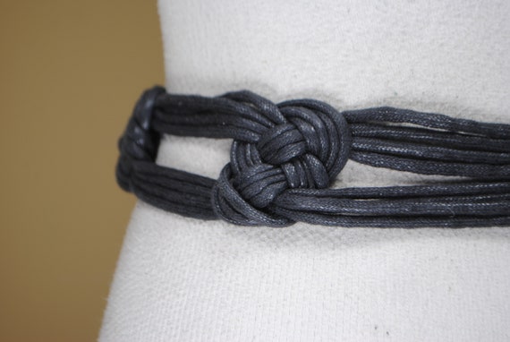 Wide black braided belt with big knots - image 8