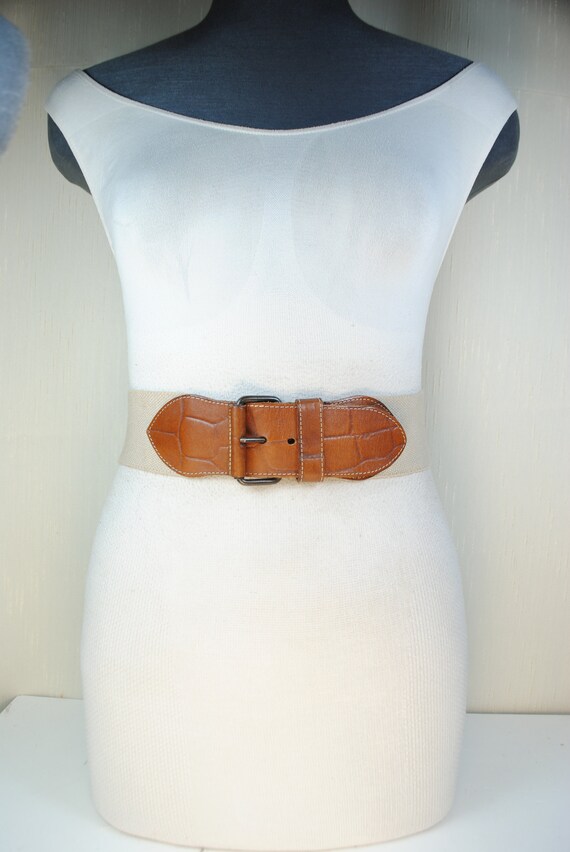 Beige Tan Brown Elastic Stretch Waist Belt for Wo… - image 2