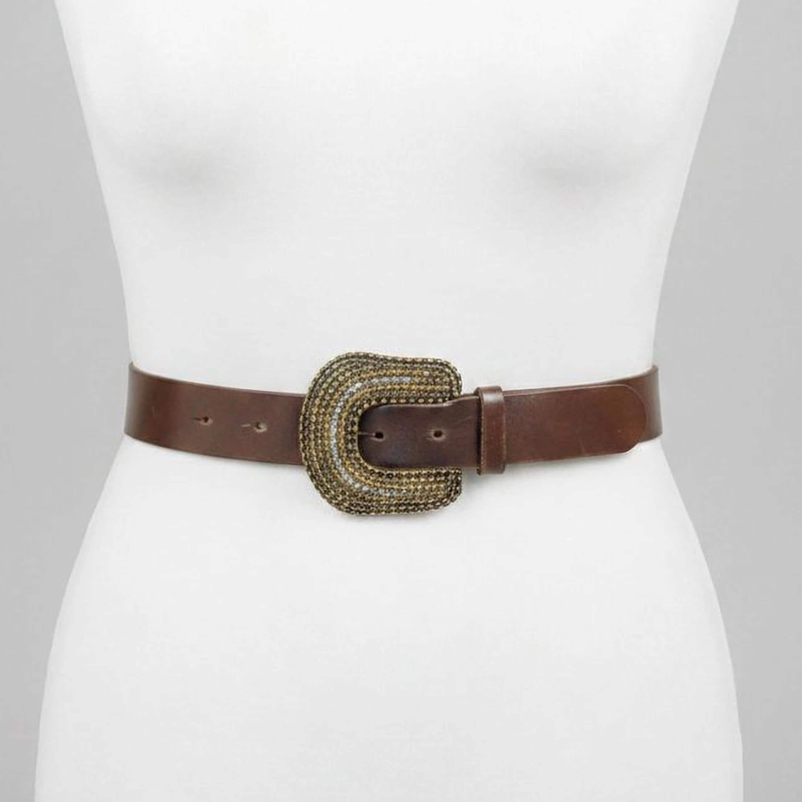 Y2K Chocolate Brown Leather Belt for Women With Round 