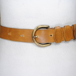 Vintage Tan Leather Belt with Brass Buckle, Classic Mid Century Waist Belt, Minimalist Retro Leather Brown Belt, Rustic Belt