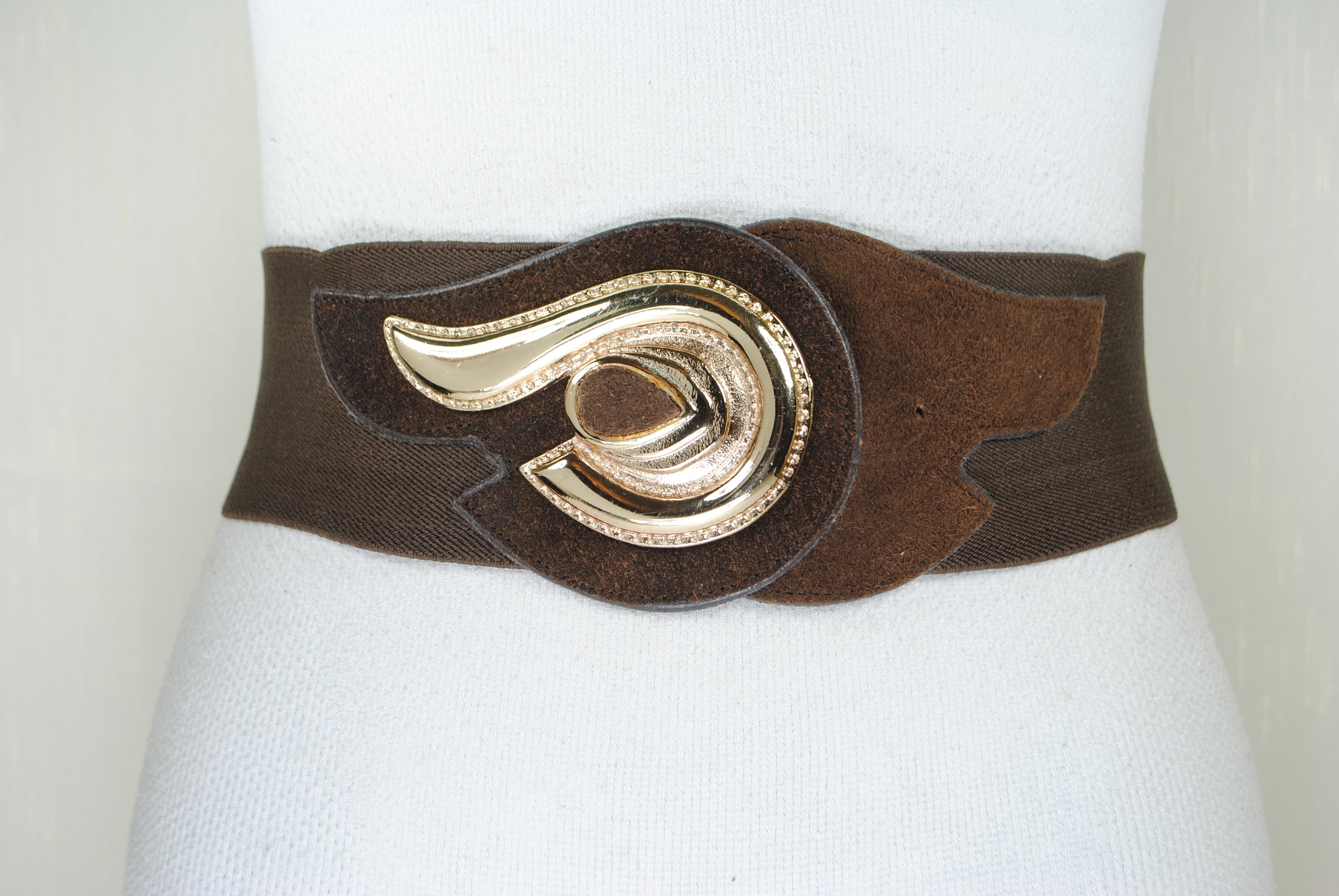 Women Corset Wide Stretch Waspie Elastic Waist Belt with Brown Buckle Gold Women Gold Zipper Wide Brown Color Corset Stretch Waistband  main image 3