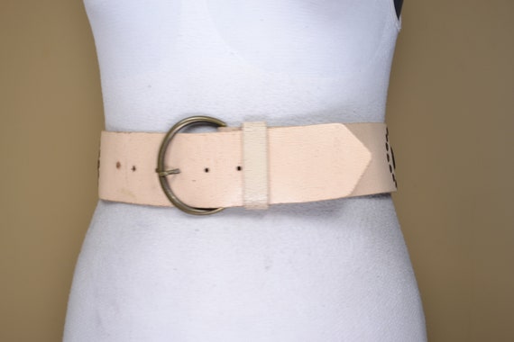 Beige Bronze Riveted Leather Belt for women - image 3