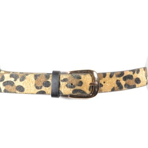 Skinny Tan Brown Leopard Pattern waist Belt for Women, Beige faux Fur Belt 90s,  33&quot;-37&quot;