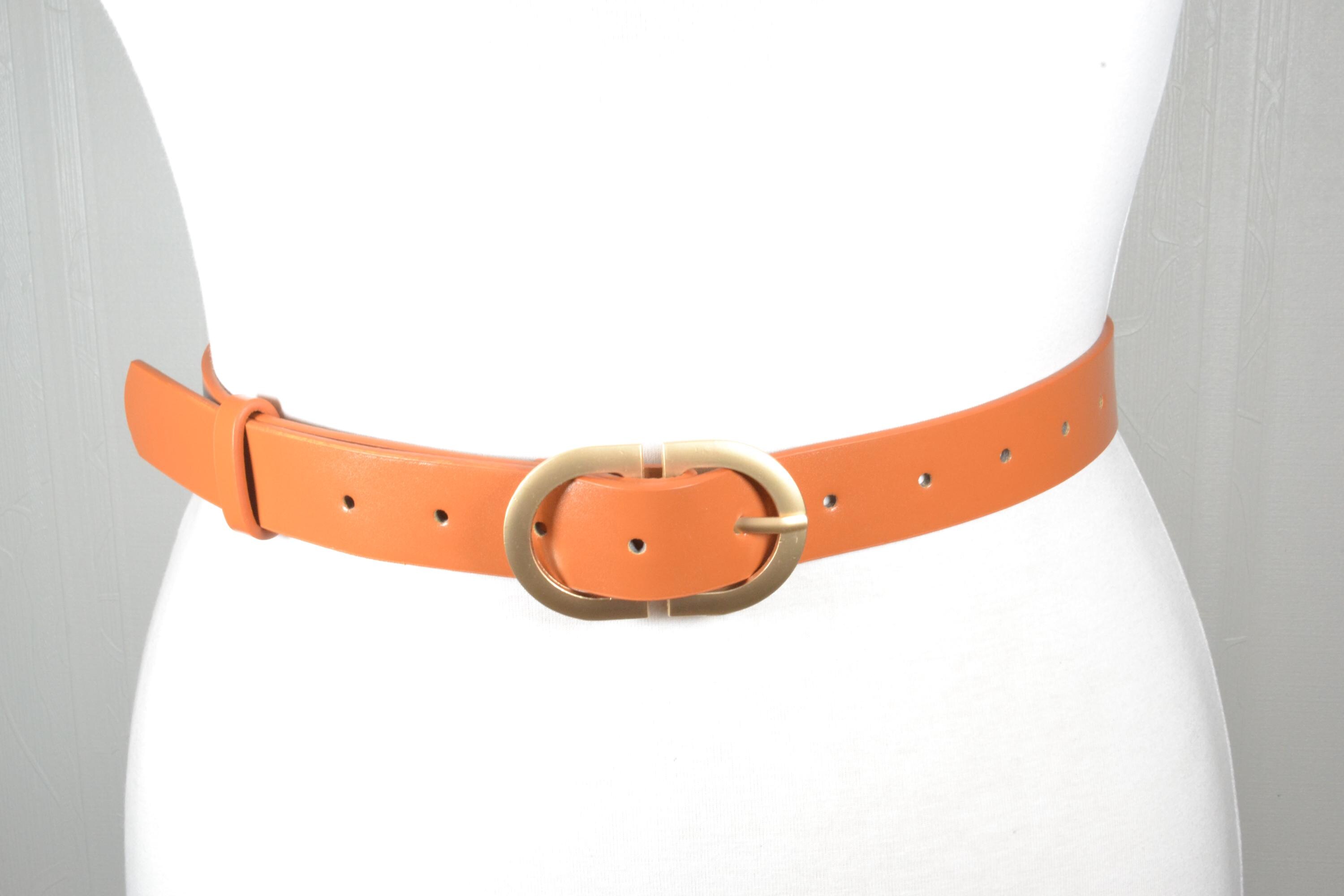 Arche French Luxury Suede Orange Leather Slit Hole Brass Buckle Belt 40\