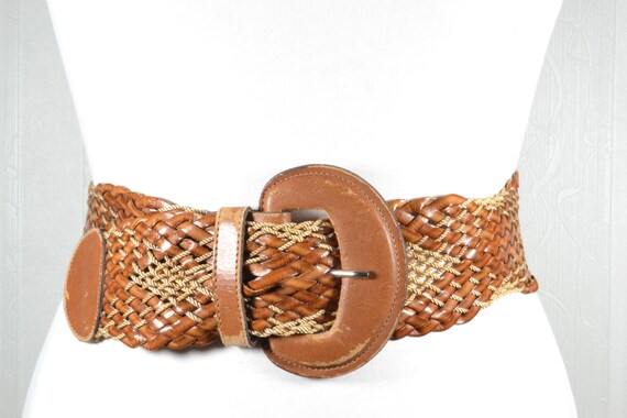 Vintage Braided Leather Belt: Boho Chic Oversized Buckle - Etsy display picture 3