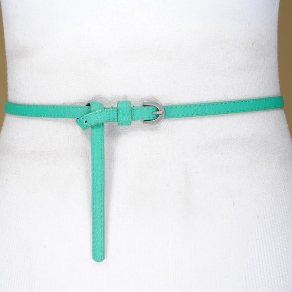 90s  36"-40"  Skinny Light Green waist belt for women with Silver buckle