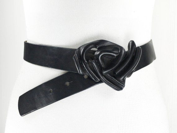 1980s Black wide corset leather belt for women