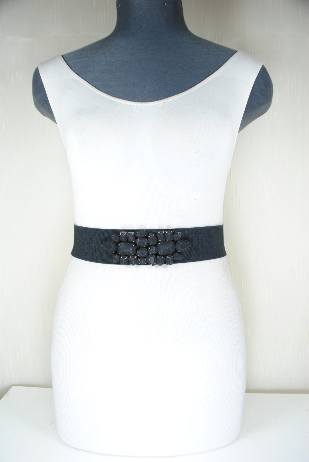 Vintage Black Elastic Waist Belt: Beaded Women display picture 3