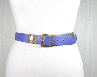 80s Blue New Wave Stretch Belt | Gold Tone Metal Buckle  display picture 3