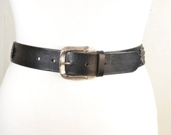Vintage Black Leather Belt: Sun Decorated Boho Belt With  display picture 2