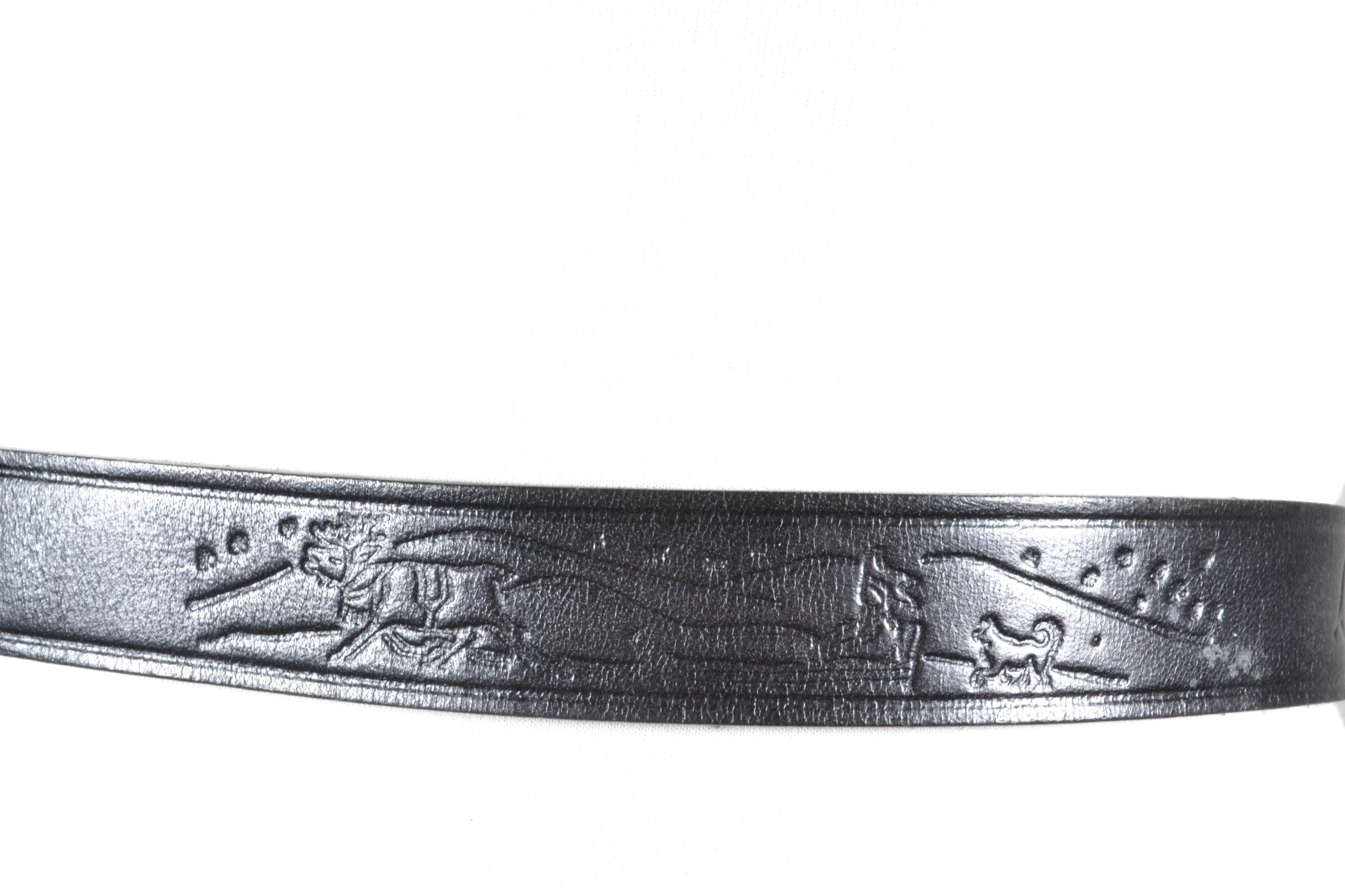 Vintage Black Tooled Leather Belt: Western Animal Motif  display picture 1