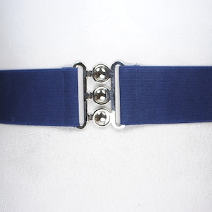 Navy Blue Wide Stretch Waist Belt, Retro Elastic Cinch Belt with Silver Clasp Clips, Comfortable Blue Belt, Vintage Blue Belt