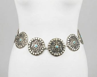 Cintura a catena con medaglione a forma di fiore in argento: cintura in stile boho (94 cm)