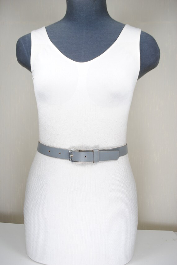 Skinny Gray Leather Belt for Women. Light Grey Tr… - image 6
